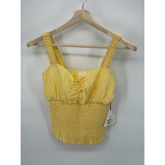 Lost + Wander Tops - Lost + Wander Womens Top Yellow PS Cropped Smocked Sleeveless Wayfarer Pullover